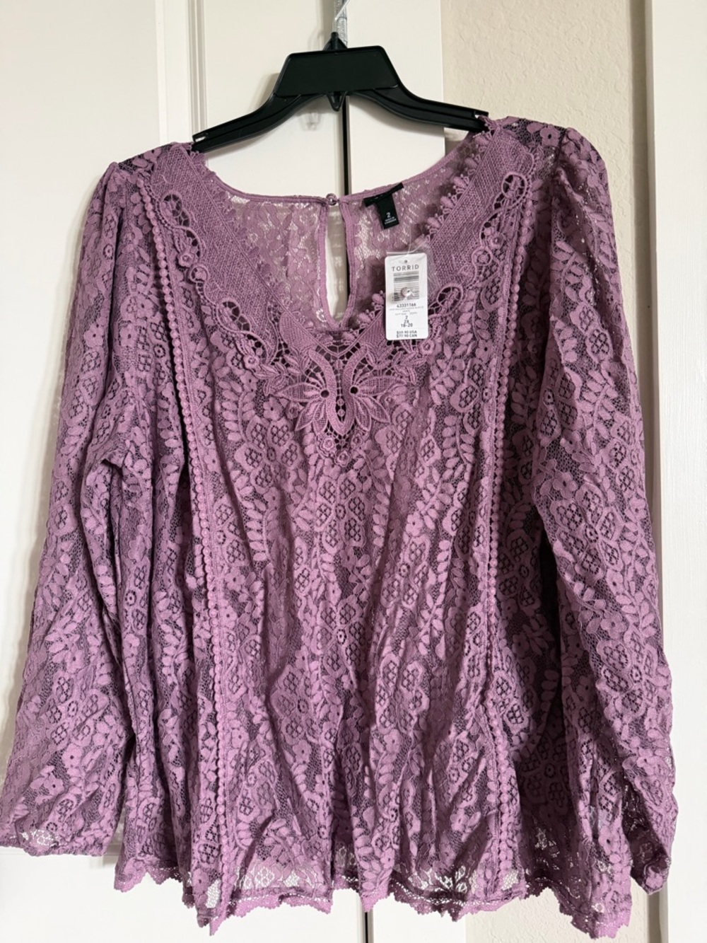 Torrid Lavender Lace Long Sleeve Blouse 2XL